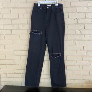 Pacsun Jeans Womens 28 Black 90s Boyfriend High Rise Distressed Ripped Wide Leg